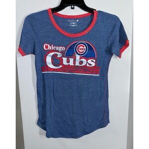 Women's Chicago Cubs 5th & Ocean slim fit blue and red ringer tee‎ small